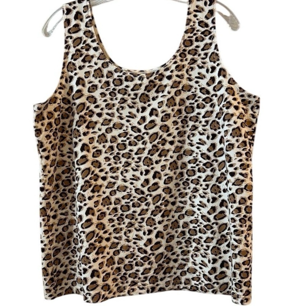 Chicos Travelers Animal Print Leopard Round Neck Tank Top Womens 3 US XL